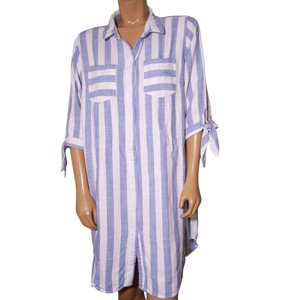 Sharagano Blue and White Striped Dress‎